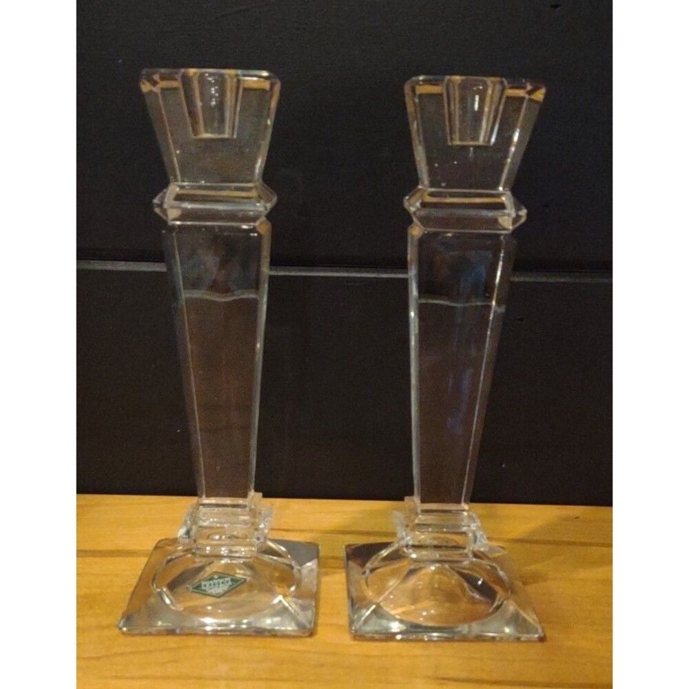 2 SHANNON Crystal‎ Candle Holders Candle Sticks Square Shape 10" Heavy